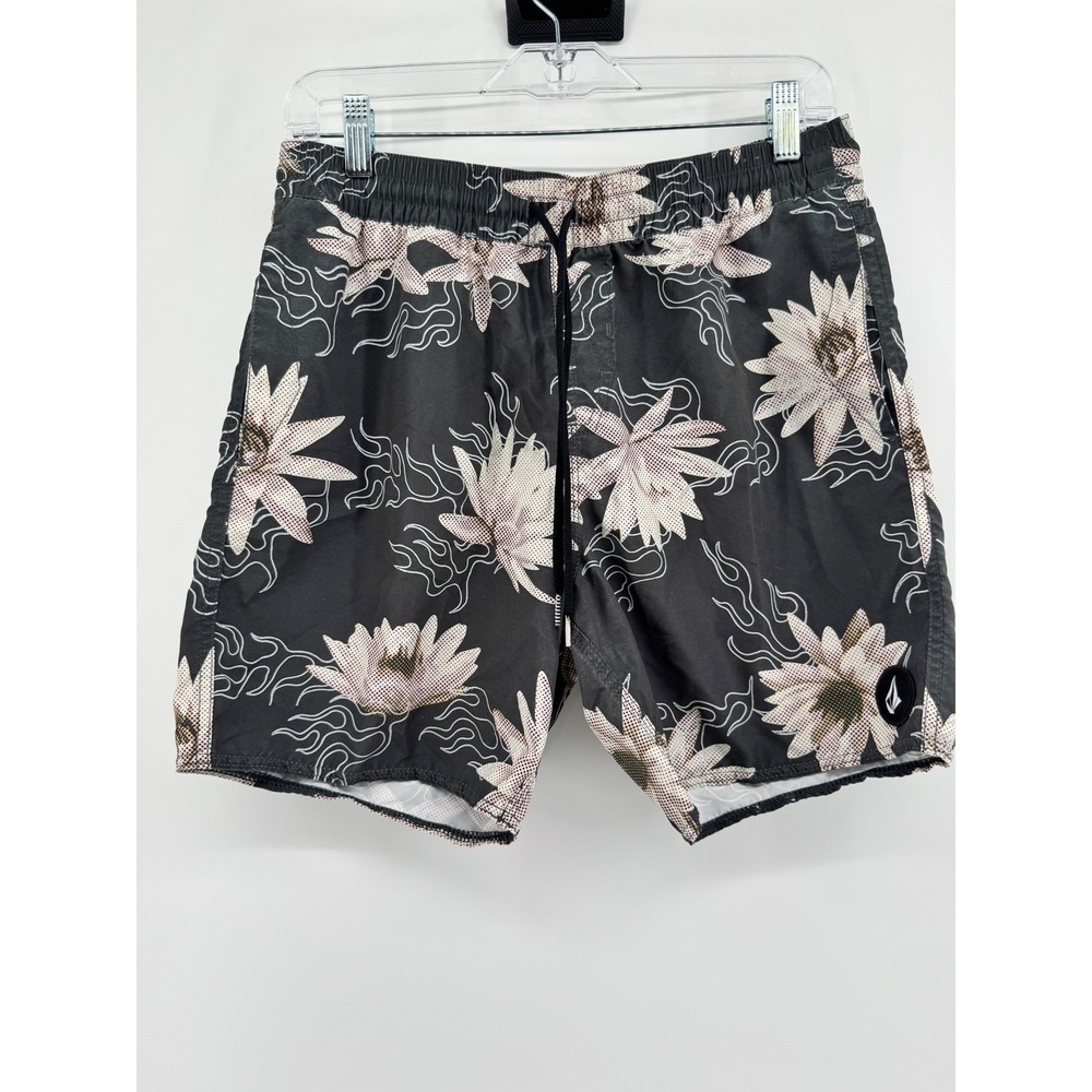Volcom Mens Floral Flame Board Shorts Black White Swim Trunks Size S
